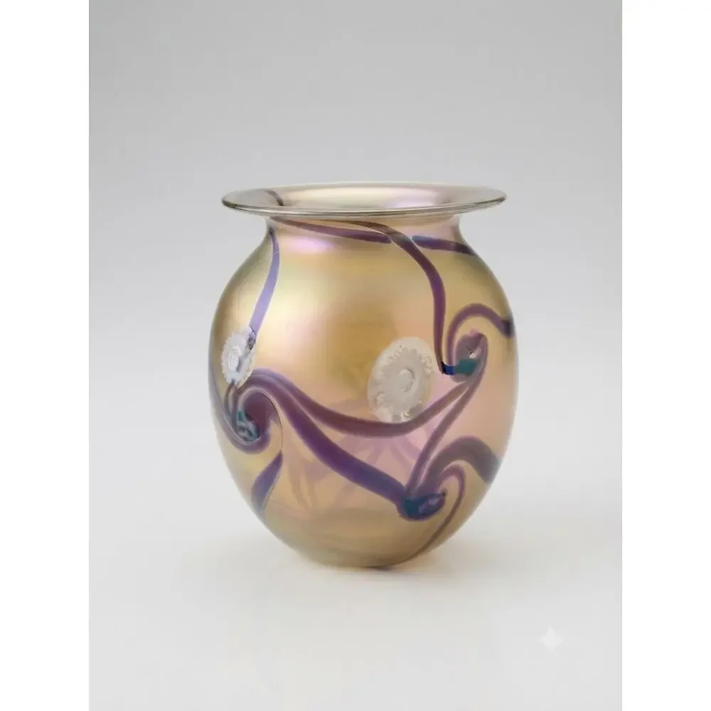 Vintage 1991 Robert Eickholt Signed Studio Art Glass Iridescent Hand Blown Vase